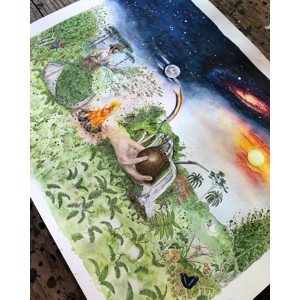 Ilustración en acuarela de Déborah Viccini para yerba mate Arapeguá