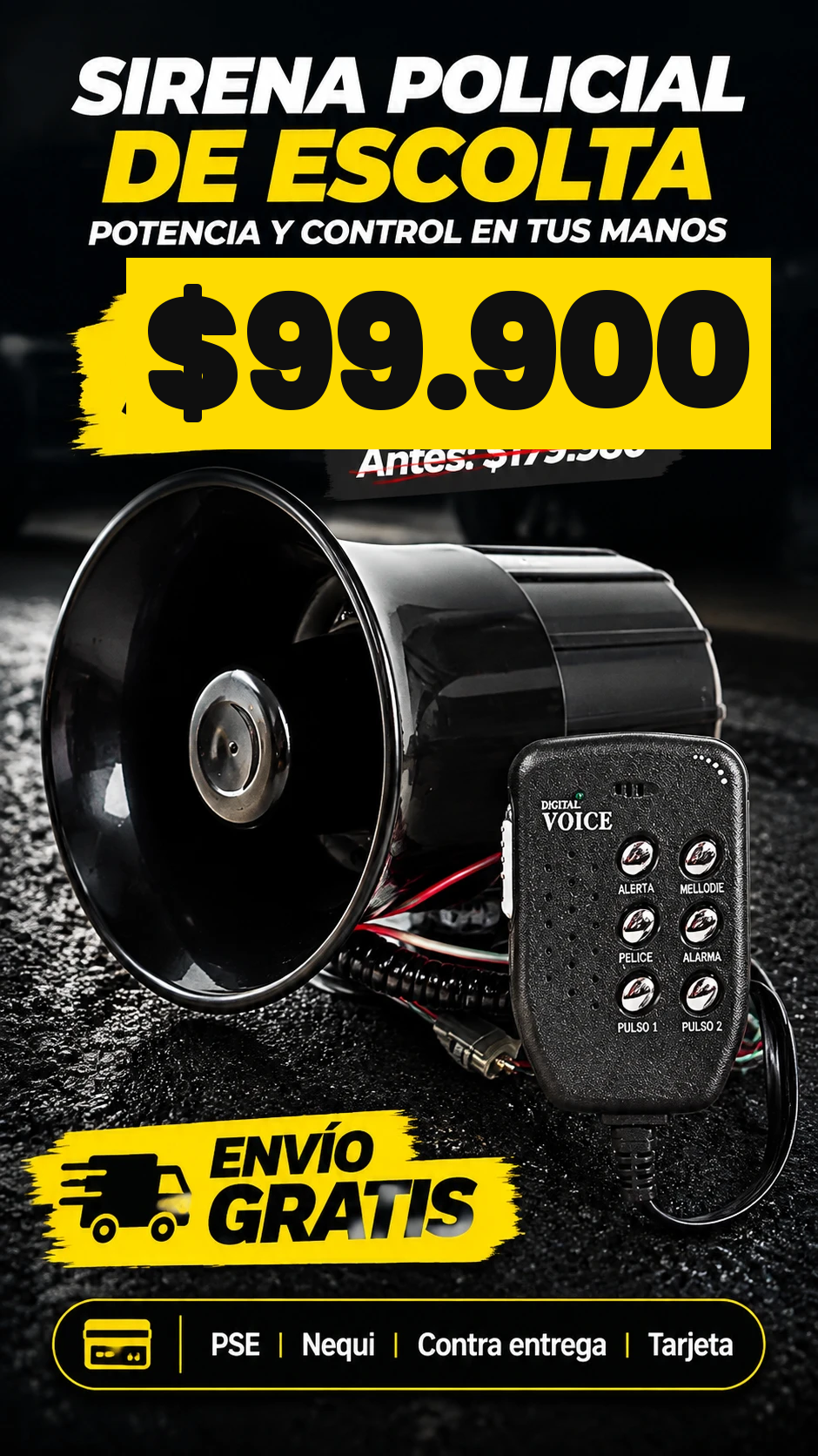 Sirena Policial de Escolta 30W JC Tuning Car Audio