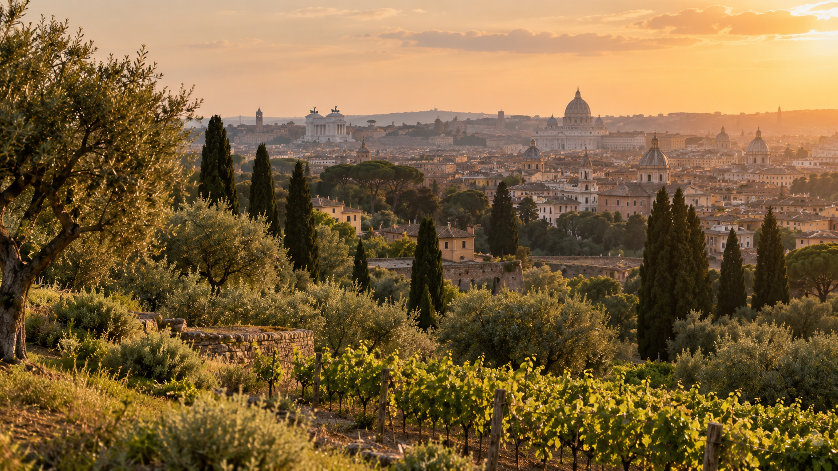 imagem editorial com vista de Roma e paisagem do Lazio