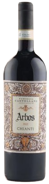 Garrafa do Chianti Arbos DOCG, da Famiglia Castellani. Fotografia de refer&ecirc;ncia do r&oacute;tulo.