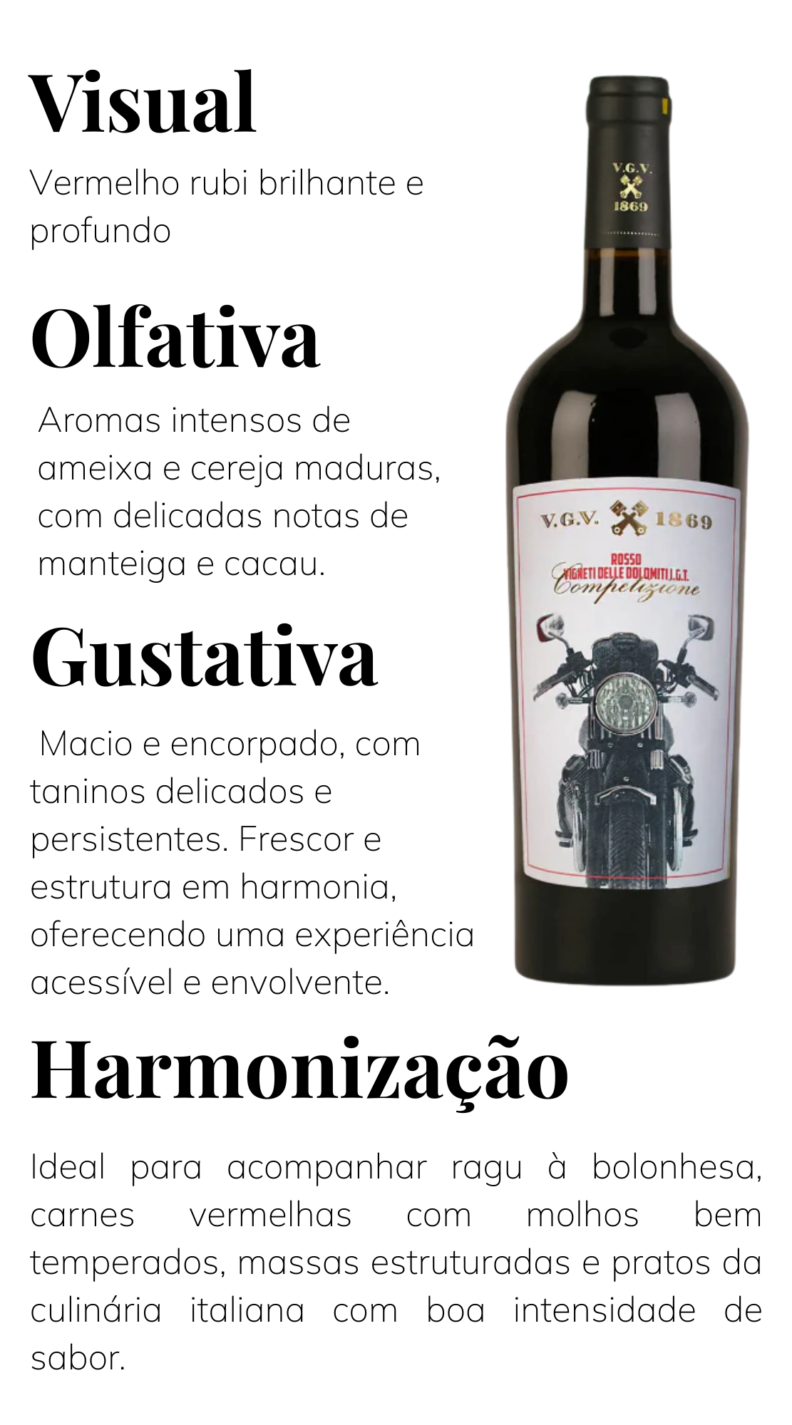 Garrafa original do Competizione Rosso: c&aacute;psula escura e r&oacute;tulo branco com contorno vermelho e motocicleta.