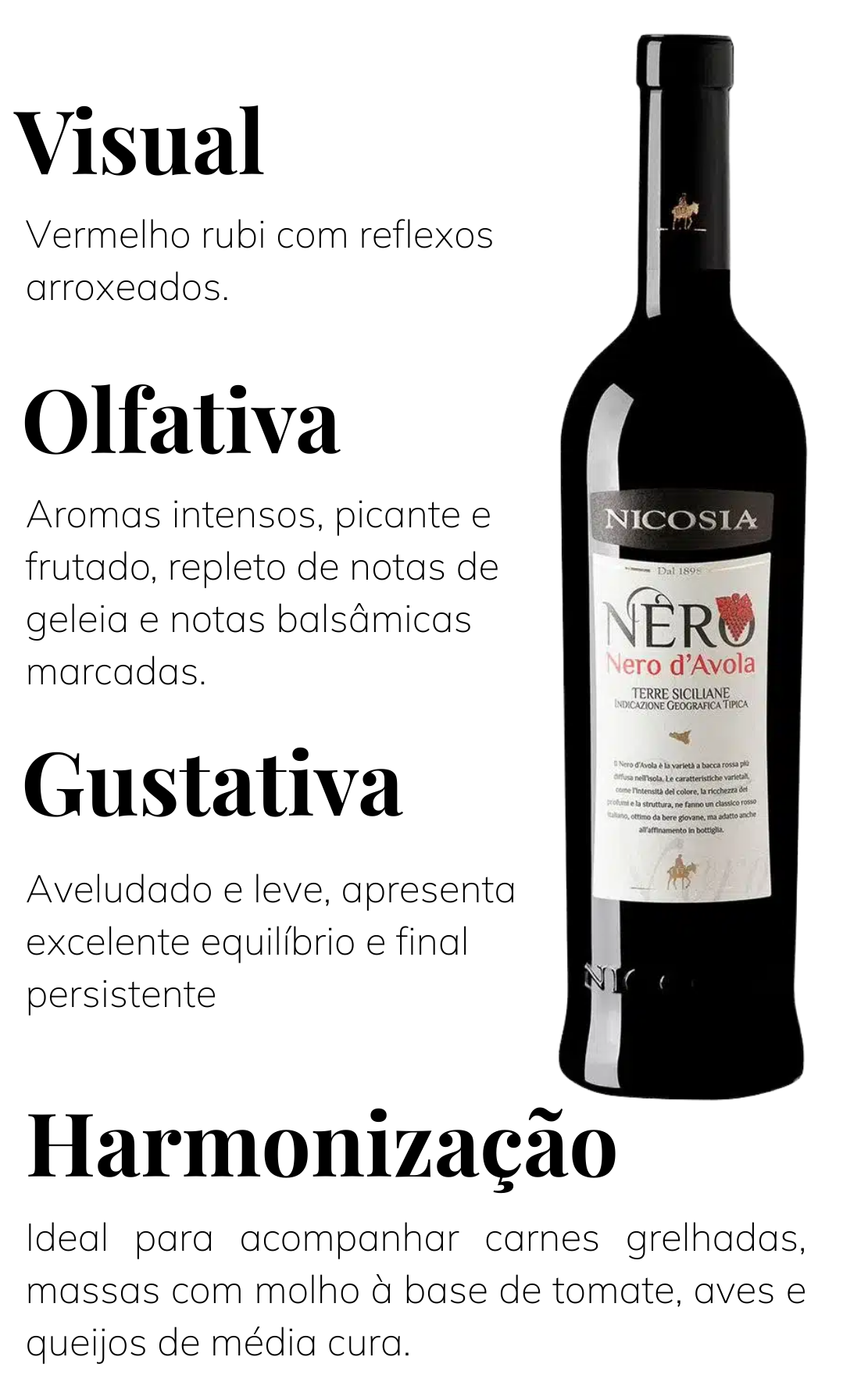 Garrafa original do Nicosia Nero d&rsquo;Avola apresentada na p&aacute;gina da Due.