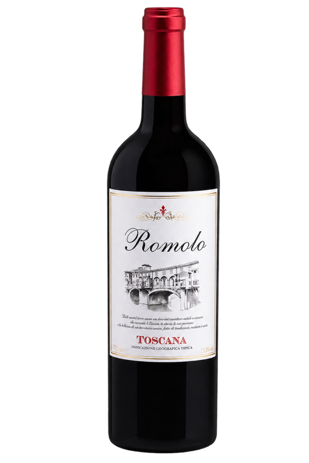 Garrafa inteira de Romolo Toscana IGT 2022.