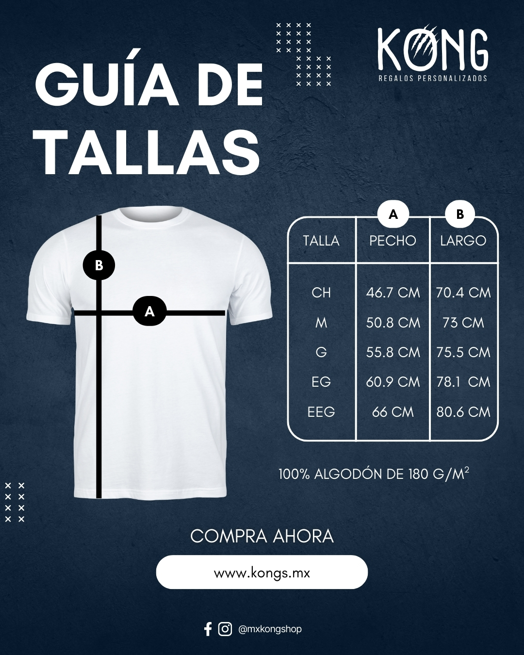 Guía de Tallas para playeras