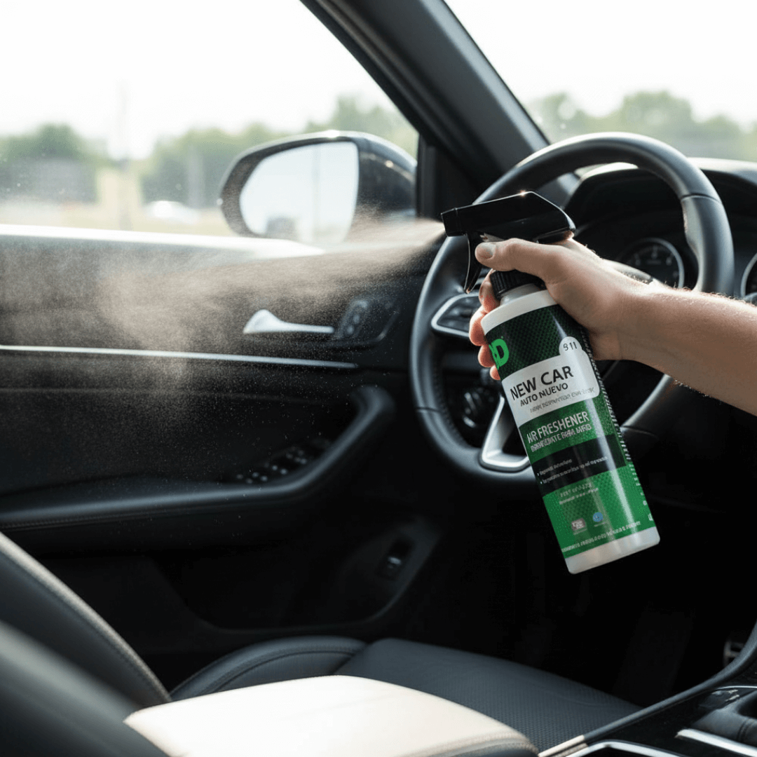 Aplicando la fragancia en el interior del auto