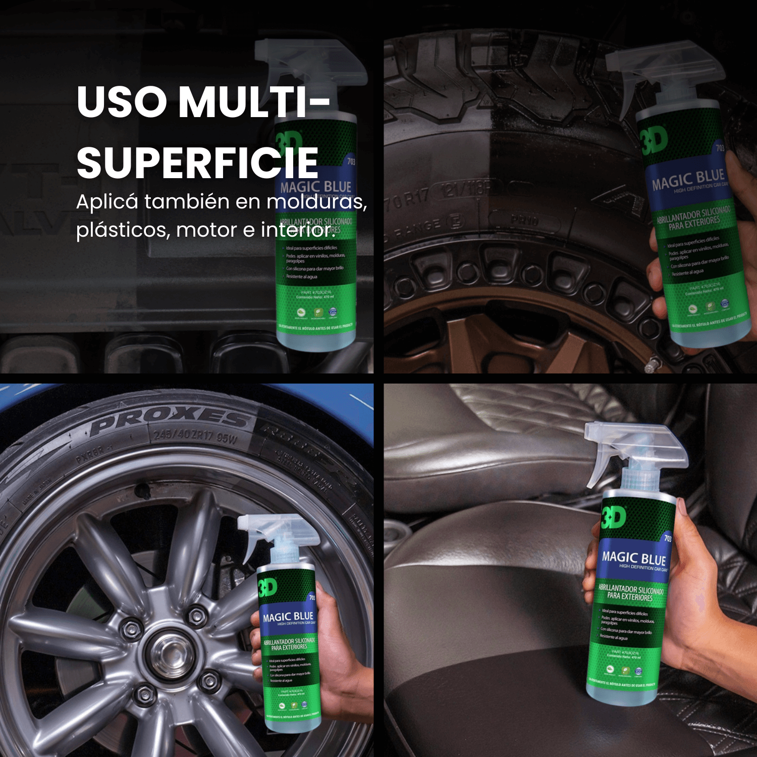 Collage de versatilidad: molduras, interior, motor, vinilo