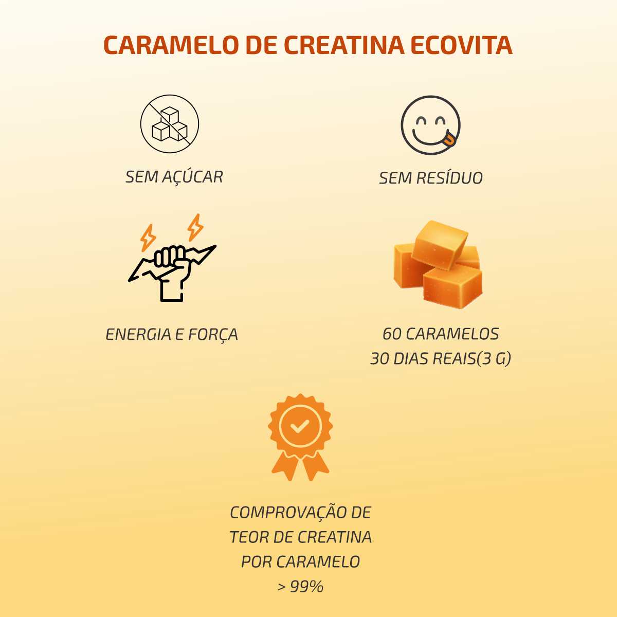 Creatina em caramelo Ecovita pr&aacute;tica e sabor caramelo com benef&iacute;cios para o dia a dia