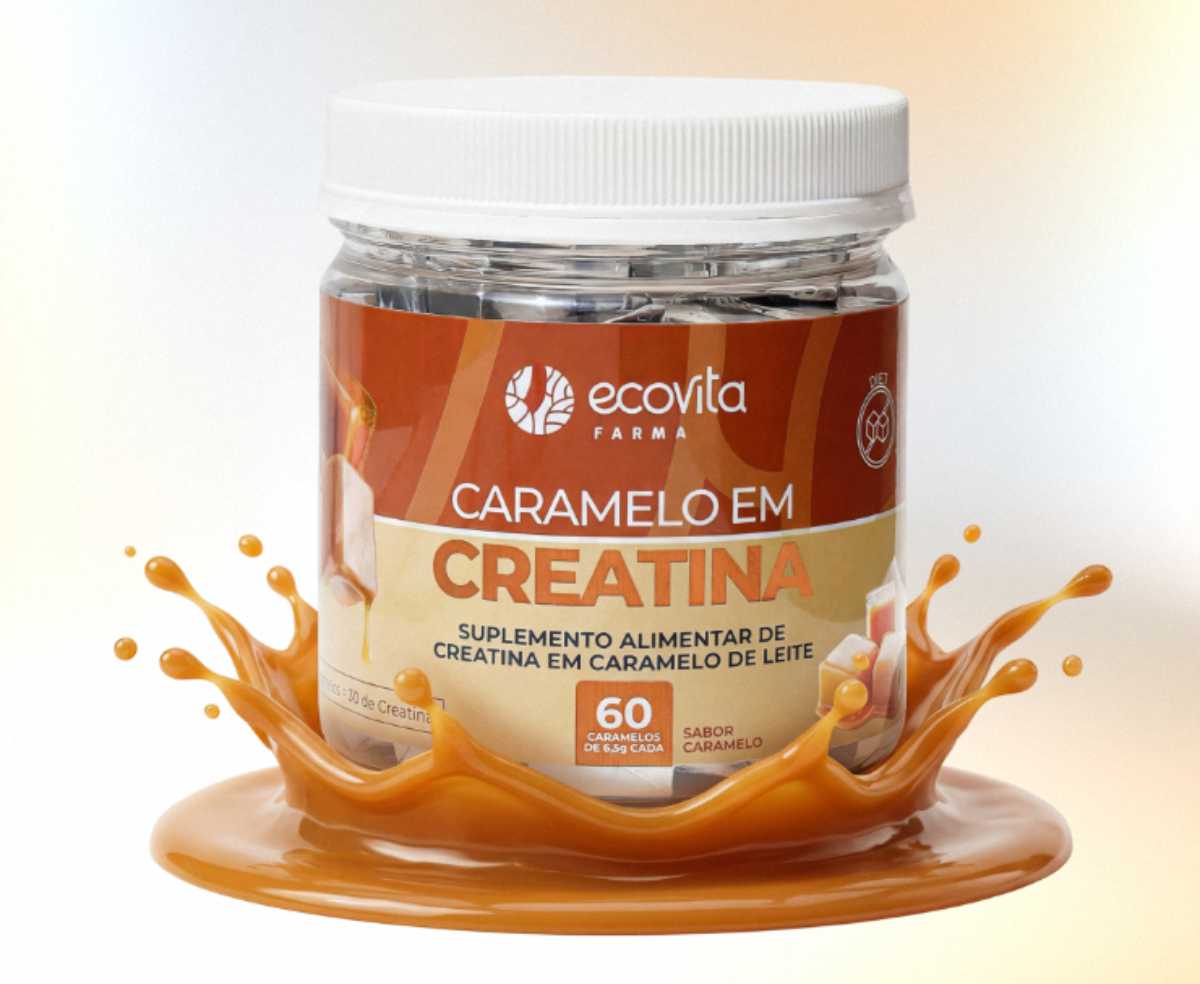 Caramelo de creatina Ecovita no pote - suplemento pr&aacute;tico e f&aacute;cil de consumir
