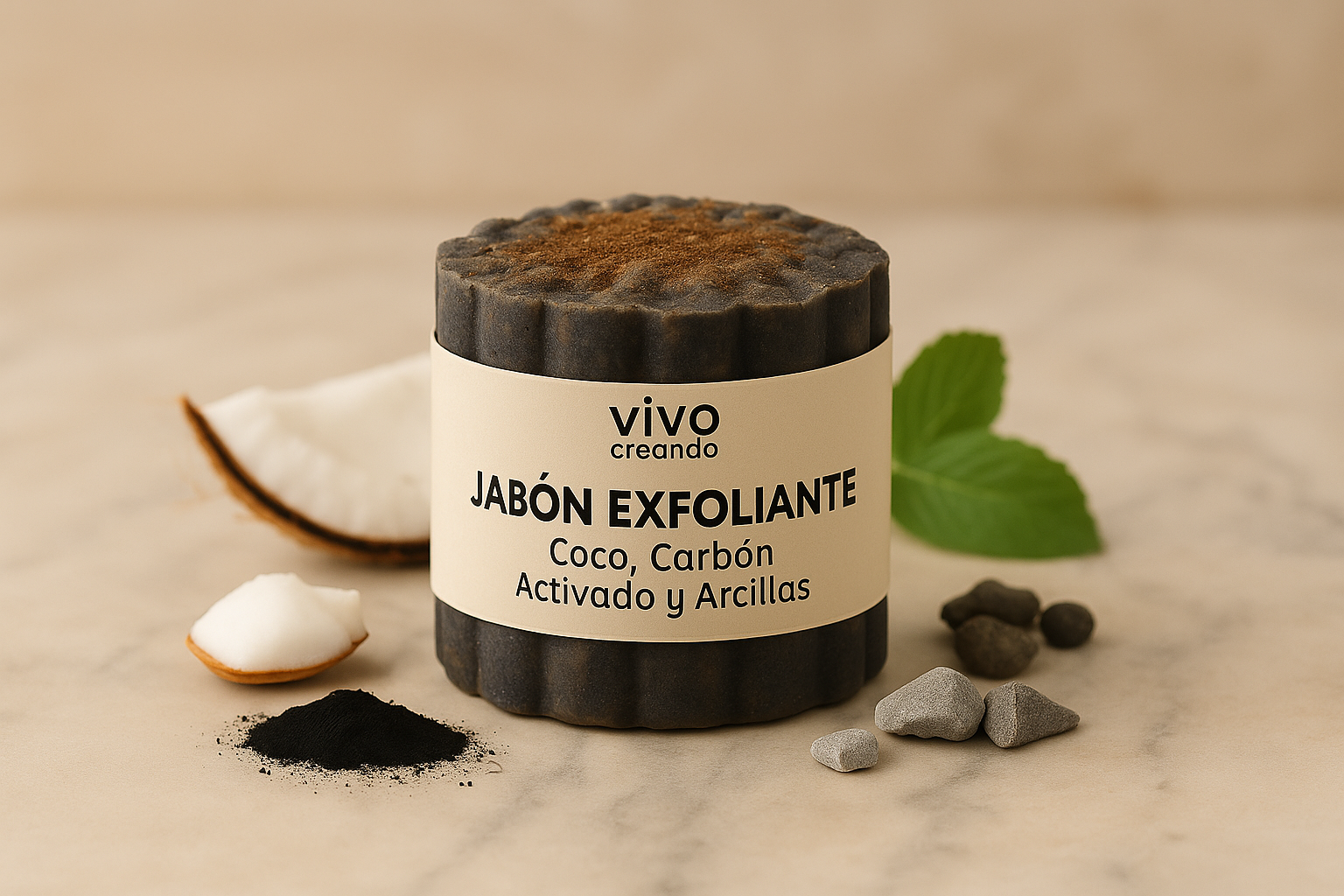 Jabón Exfoliante de Coco con Carbón Activado y Arcillas