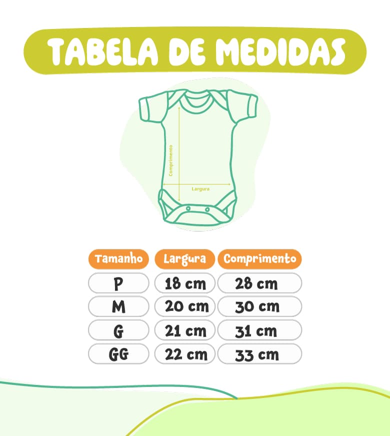 Tabela de medidas - body manga curta