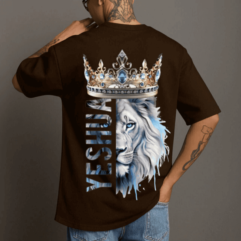 Camiseta 100% Algod&atilde;o Gospel Le&atilde;o De Jud&aacute; Yeshua Marrom