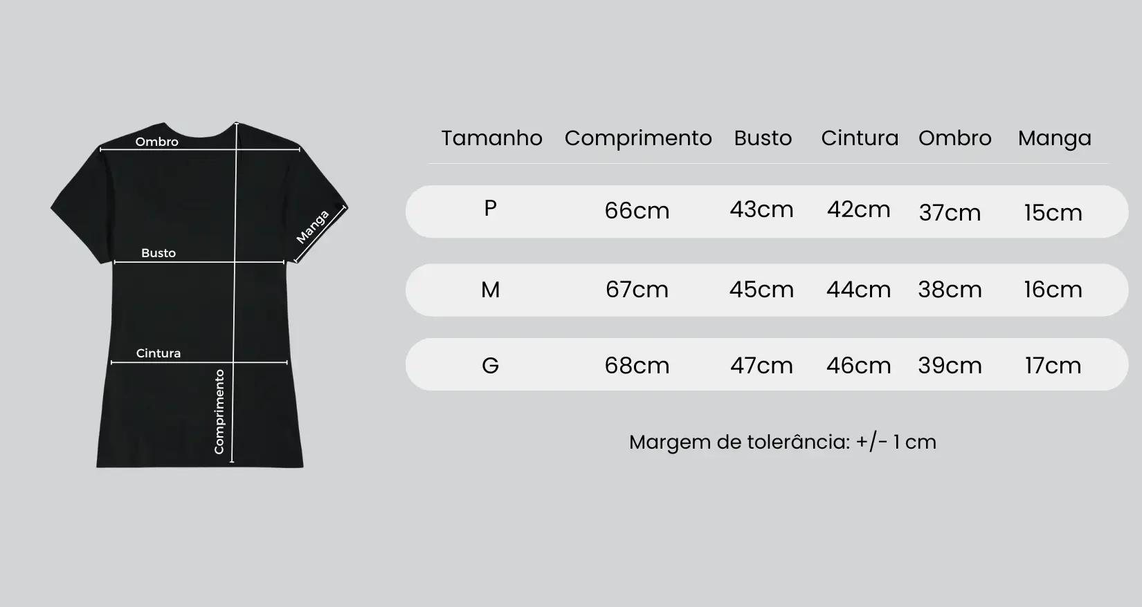 Tabela de medidas feminino