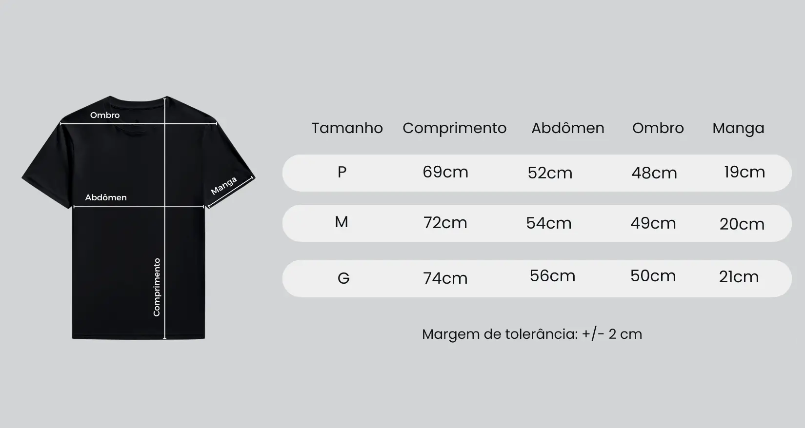 Tabela de medidas feminino