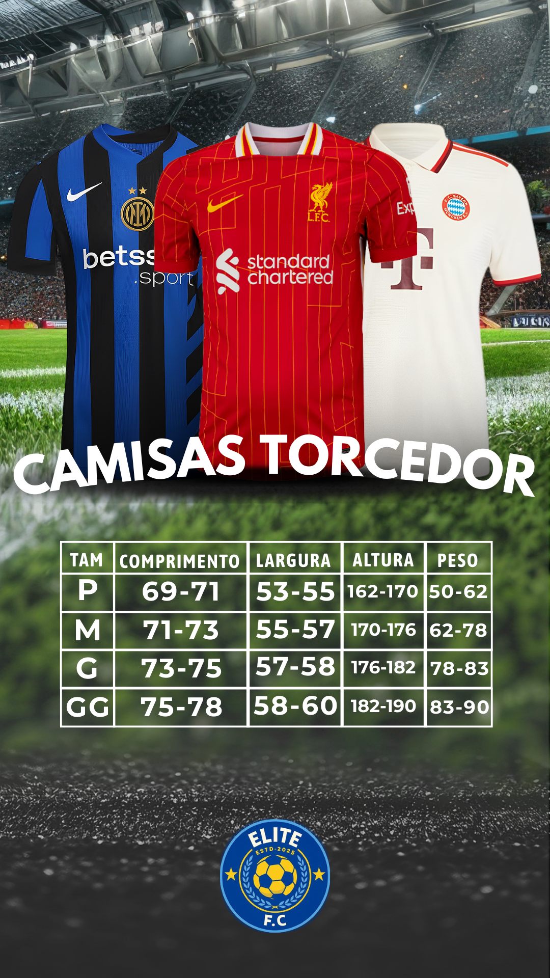 Tabela de Medidas Camisas Torcedor