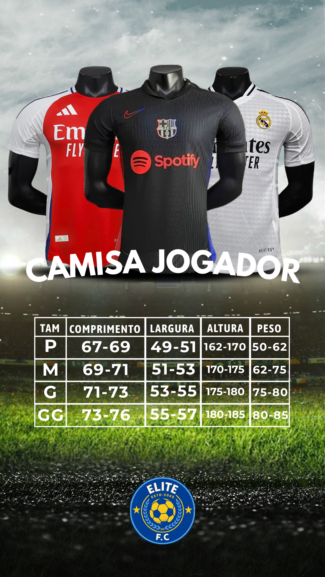 Tabela de Medidas - Camisa Jogador