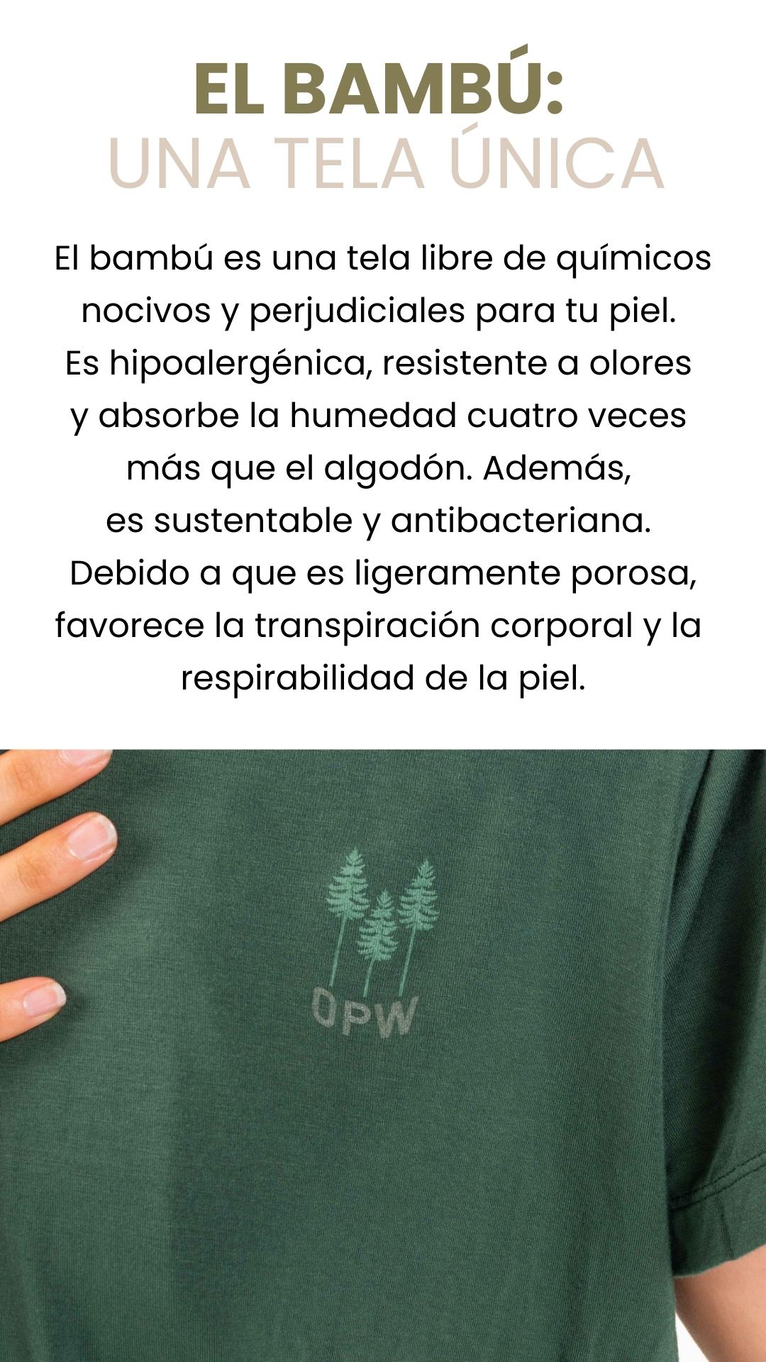 El bambú es una tela libre de químicos nocivos y perjudiciales para tu piel.  Es hipoalergénica, resistente a olores  y absorbe la humedad cuatro veces  más que el algodón. Además,  es sustentable y antibacteriana.  Debido a que es ligeramente porosa, favorece la transpiración corporal y la  respirabilidad de la piel. EL BAMBÚ:  UNA TELA ÚNICA