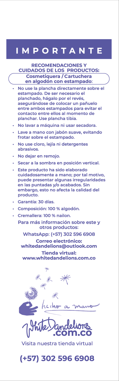 Etiqueta Cartucheras/Cosmetiquera en Algodón