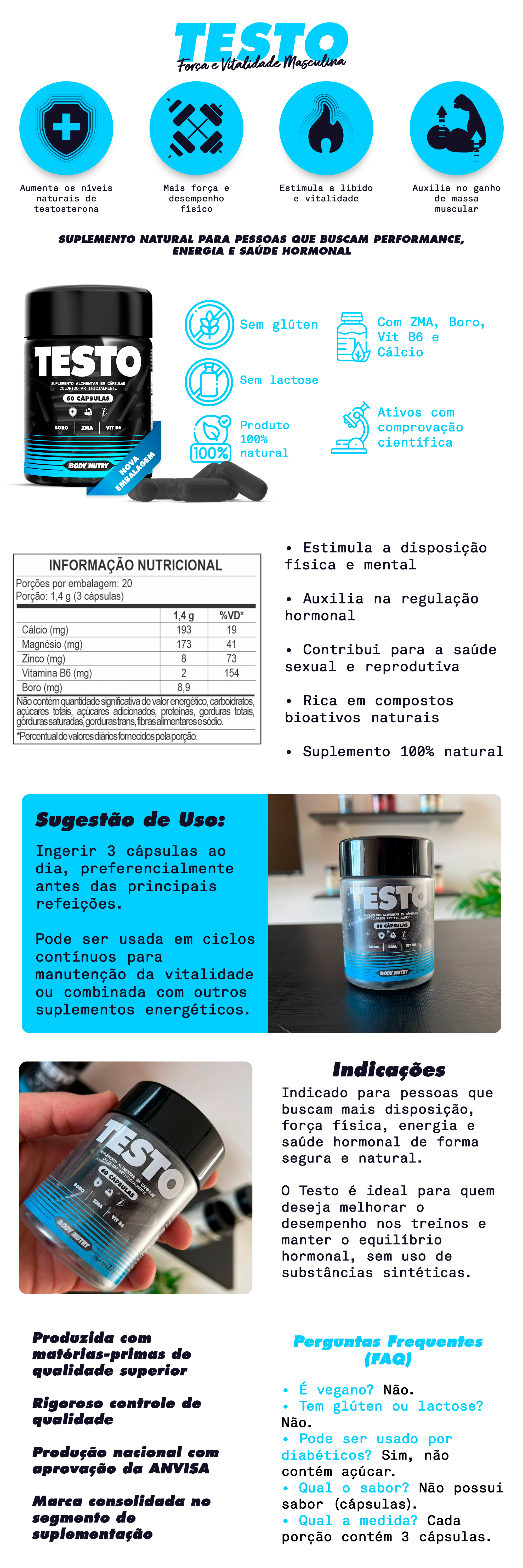 Testo 60 Cápsulas Vitaminas Minerais Energia Rotina