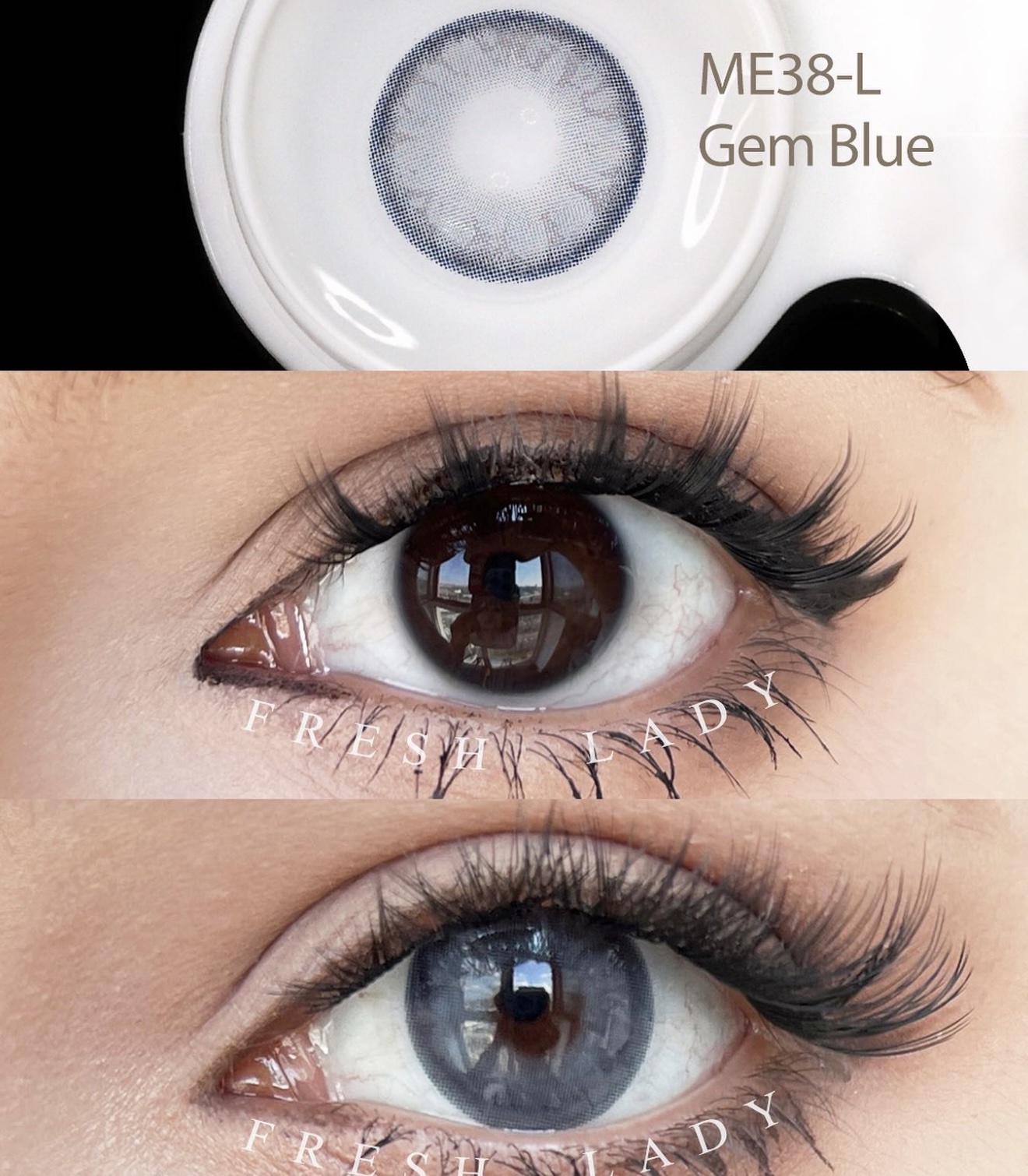 Resultado real del lente FreshLady Gem Blue en el ojo