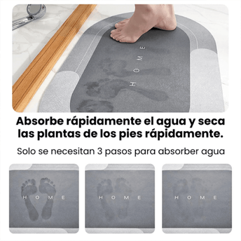 Demostración del uso de la alfombra antideslizante y absorbente en el baño