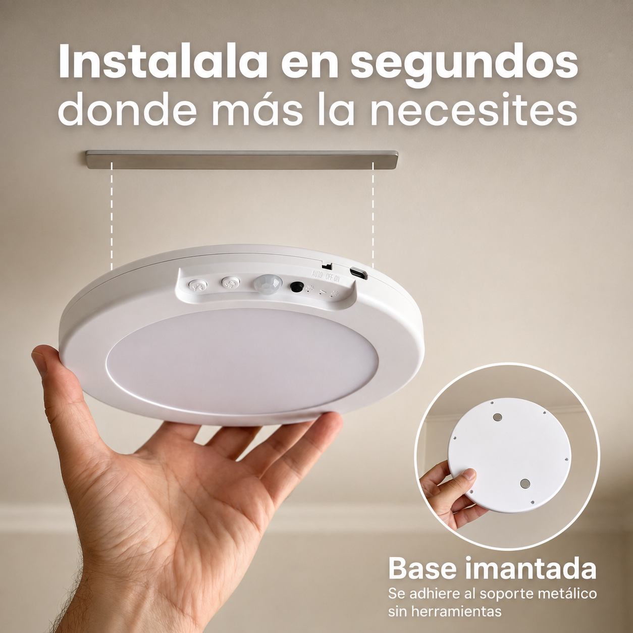 Luz LED recargable con sensor de movimiento instalada en el hogar