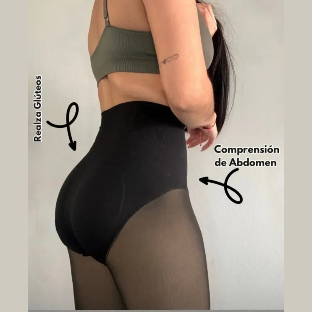 Calza efecto piel modeladora: realza gl&uacute;teos y comprime abdomen
