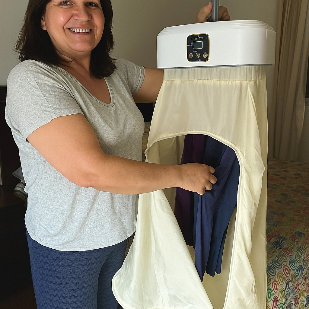 Cliente satisfecha usando el secador