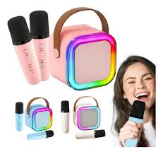 Mini Caixa De Som 2 Microfones Bluetooth Infantil Karaoke