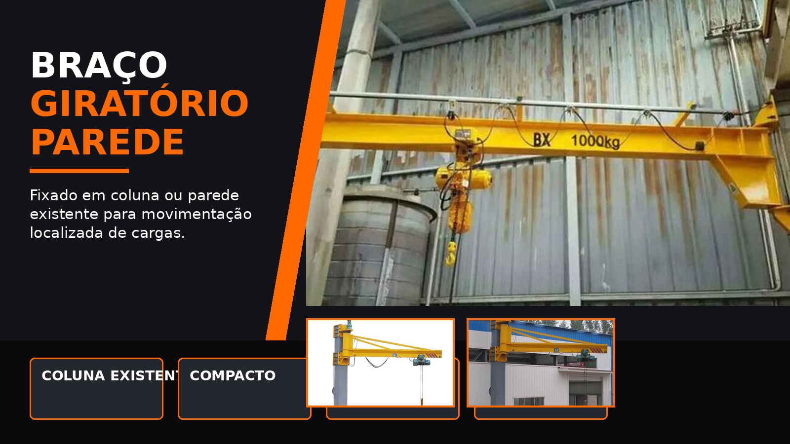 Bra&ccedil;o Girat&oacute;rio de Parede MTi fixado em coluna existente para movimenta&ccedil;&atilde;o industrial de cargas