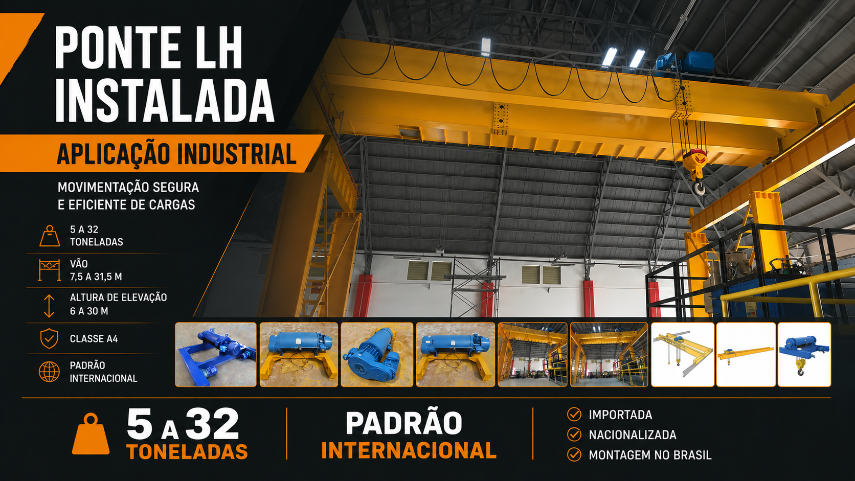 Ponte Rolante Dupla Viga com Talha El&eacute;trica MTi modelo LH instalada em aplica&ccedil;&atilde;o industrial