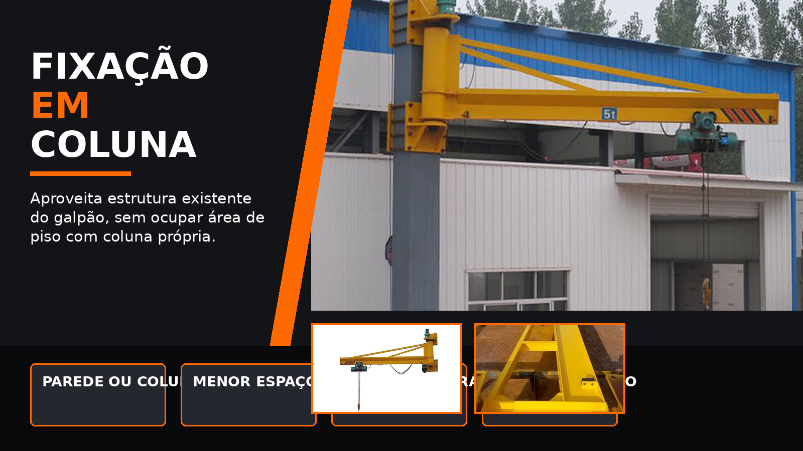 Bra&ccedil;o Girat&oacute;rio de Parede MTi fixado em coluna existente com estrutura lateral refor&ccedil;ada
