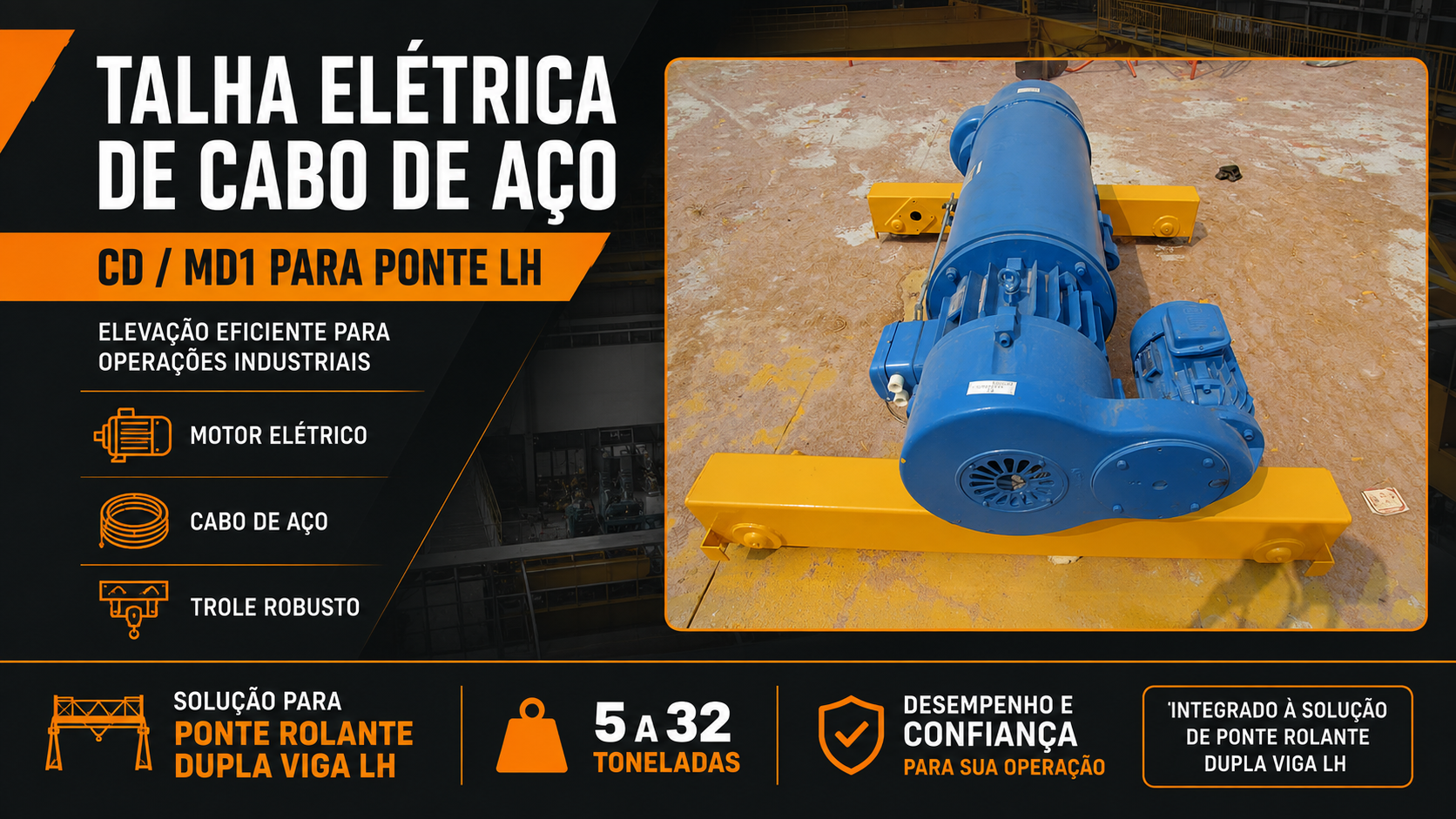 Talha el&eacute;trica MTi de cabo de a&ccedil;o CD MD1 para ponte rolante LH