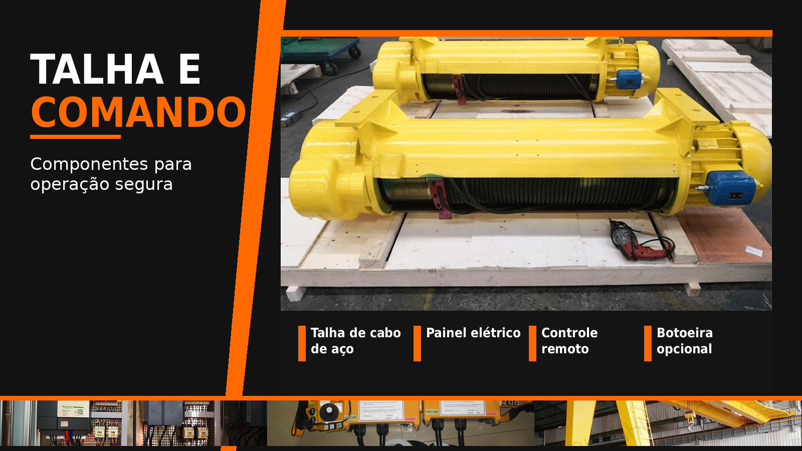 Talha el&eacute;trica de cabo de a&ccedil;o e sistema de comando para Semi P&oacute;rtico El&eacute;trico MTi