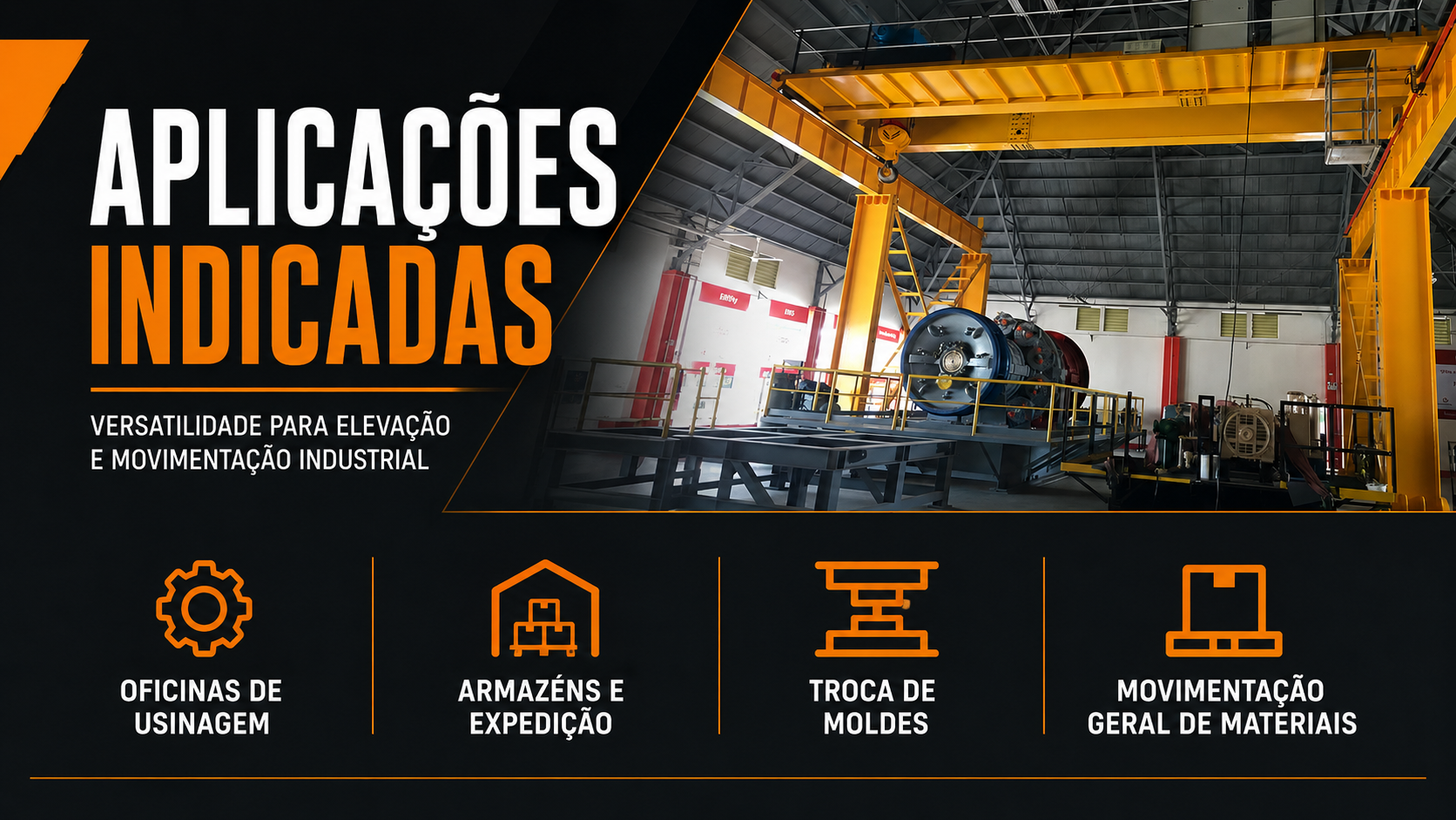 Aplica&ccedil;&otilde;es indicadas para Ponte Rolante Dupla Viga com Talha El&eacute;trica MTi modelo LH