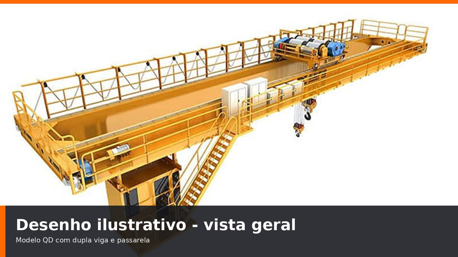 Desenho t&eacute;cnico ilustrativo da Ponte Rolante Dupla Viga MTi modelo QD