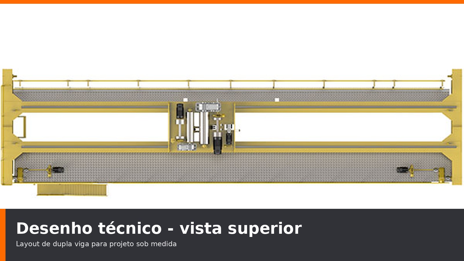 Vista superior t&eacute;cnica da Ponte Rolante Dupla Viga MTi modelo QD