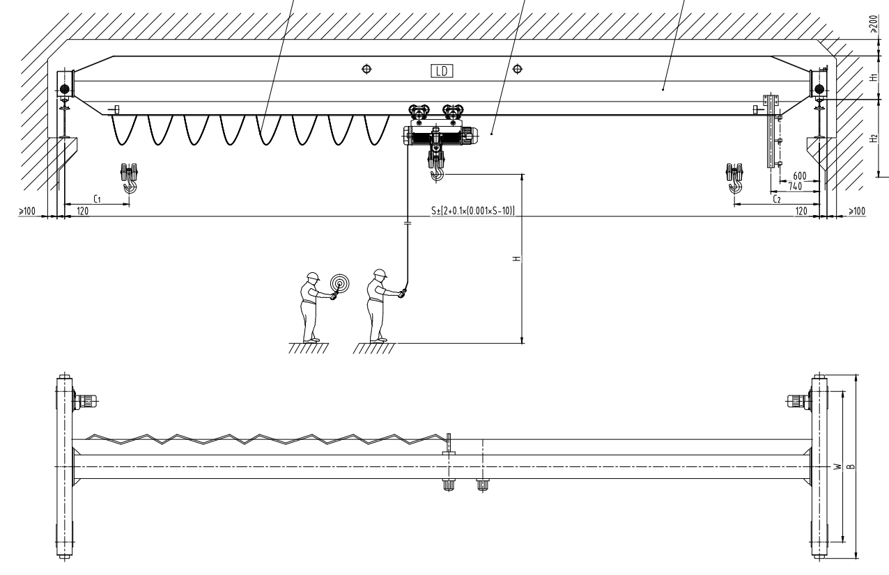 Desenho ilustrativo de funcionamento da ponte rolante univiga