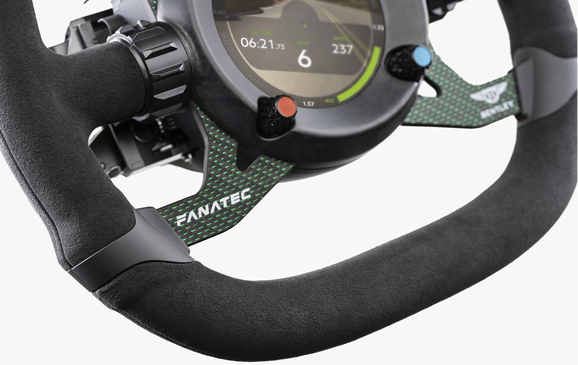 Fanatec Podium Steering Wheel Bentley GT3 — display circular 3,4" e acabamento green weave