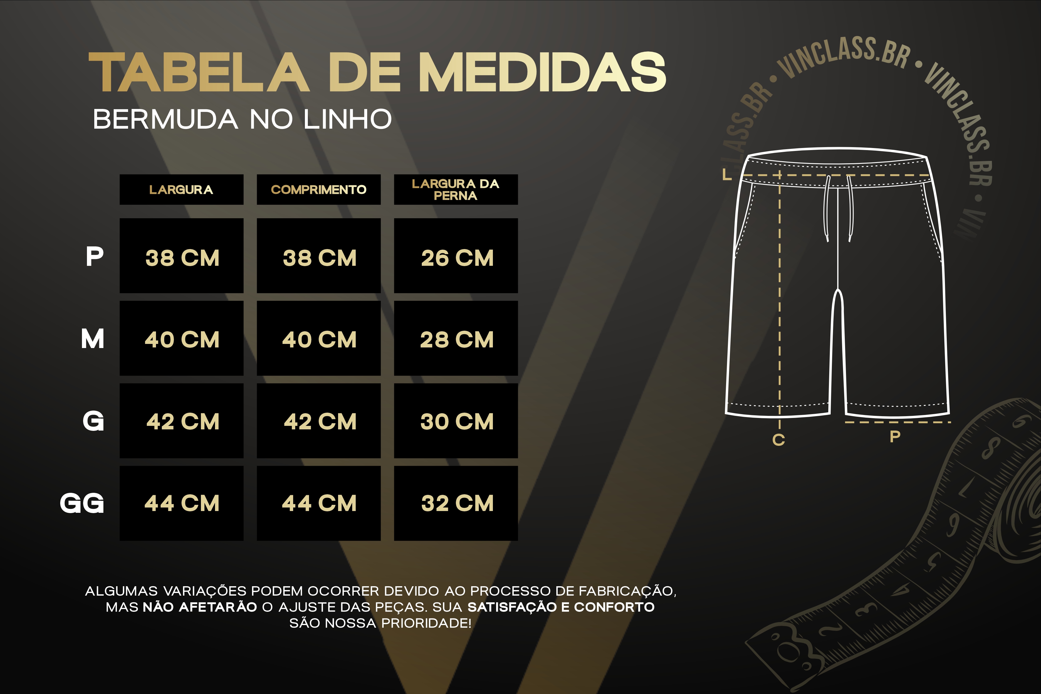 Tabela de medidas Vinclas - Bermuda no Linho