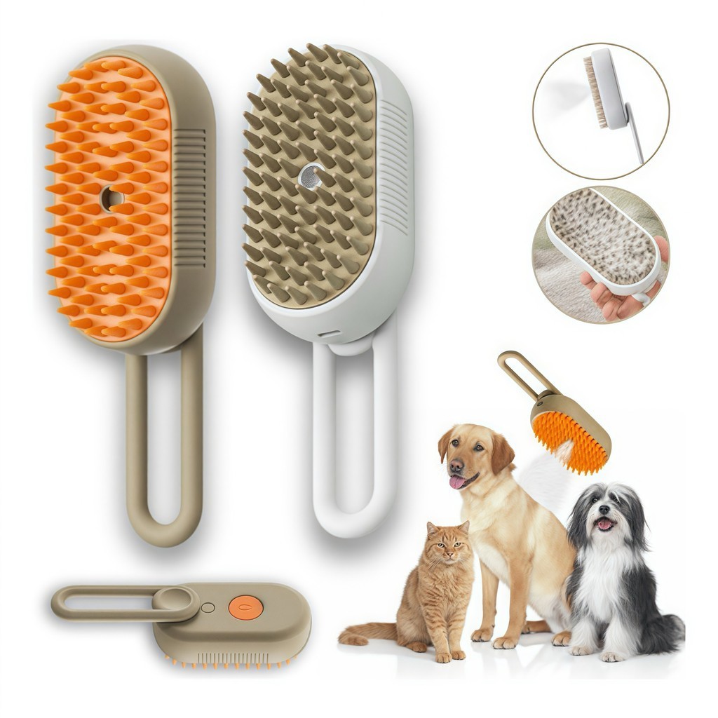 Escova Elétrica 3 em 1 com Massagem e Vapor para Pets