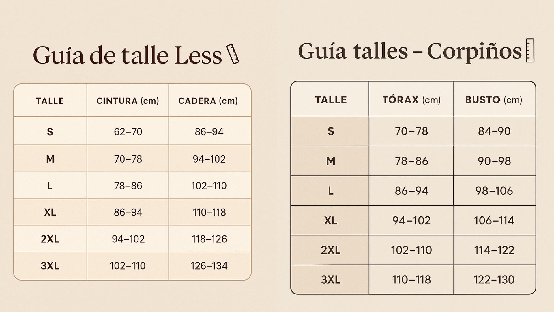 Gu&iacute;a de talles Combo Segunda Piel