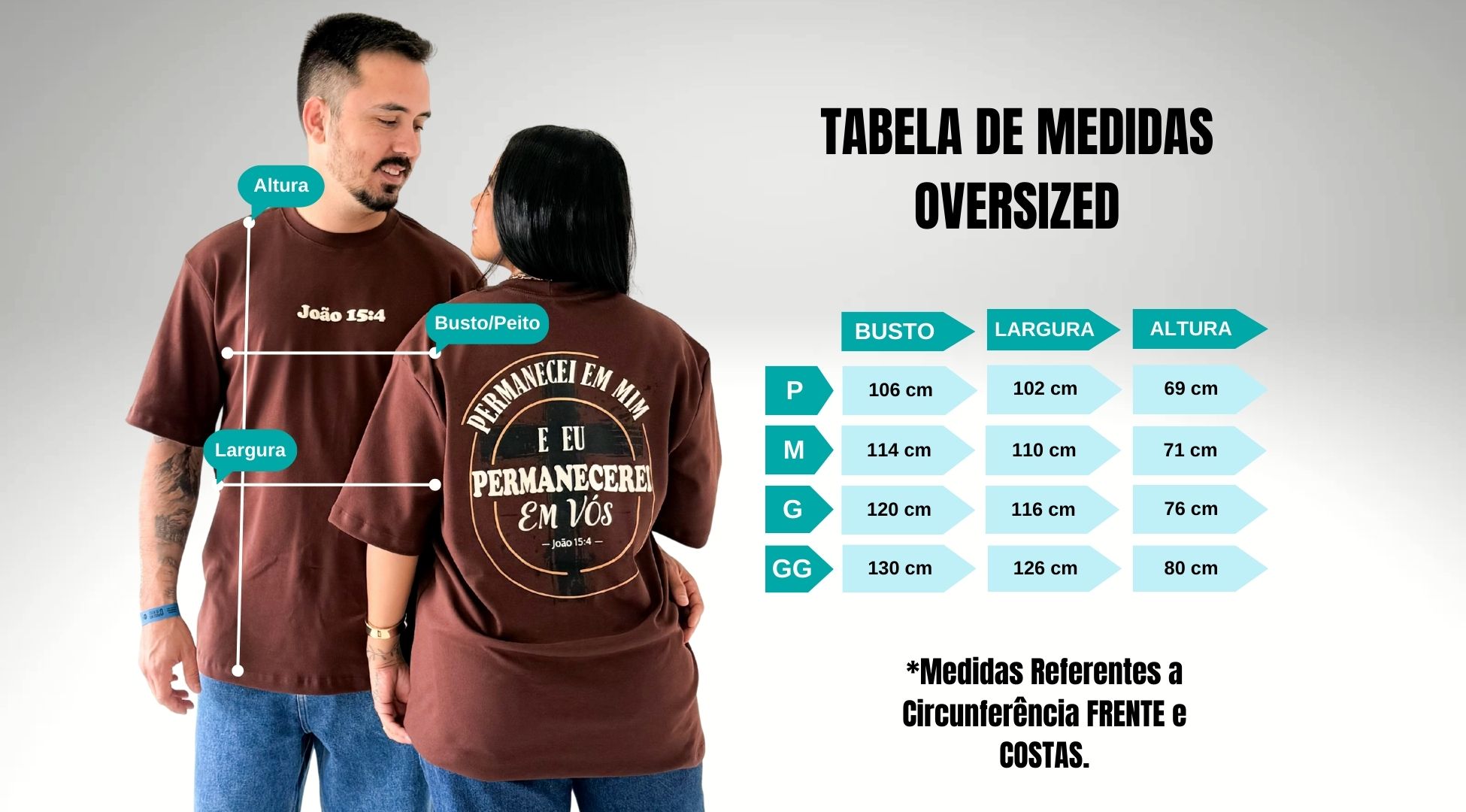 Tabela de medidas da Camiseta Oversized Premium Consagra
