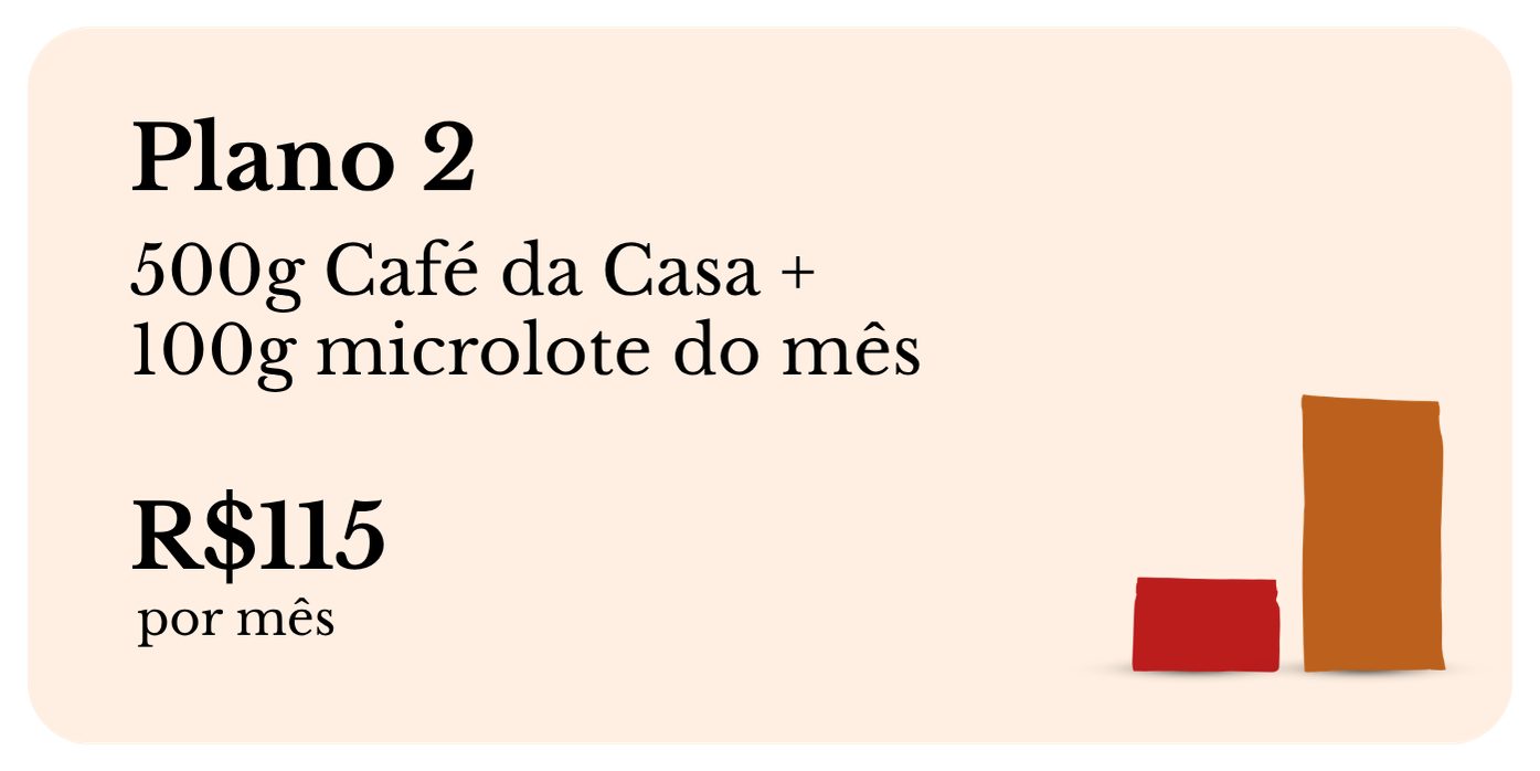 Plano 2 &mdash; 500g Caf&eacute; da Casa + 100g microlote do m&ecirc;s &mdash; R$115 por m&ecirc;s