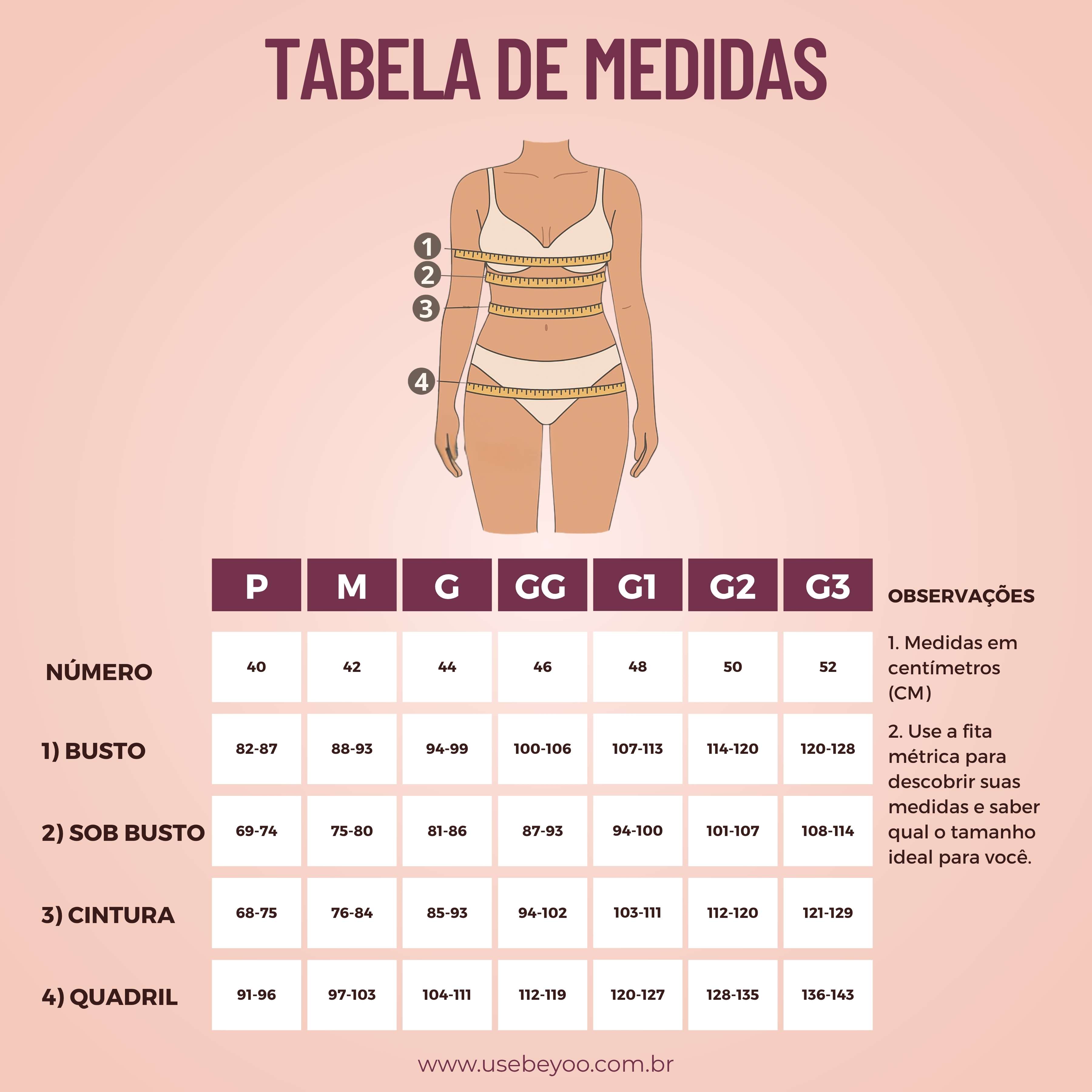 TABELA DE MEDIDAS BEYOO LINGERIE