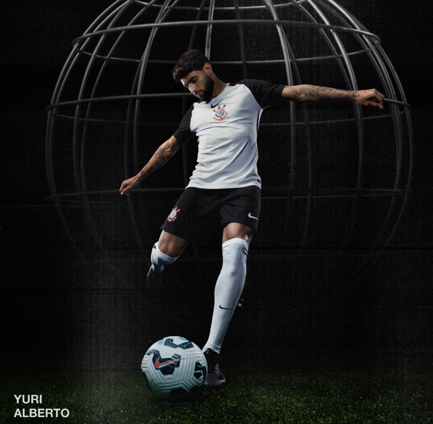 Camisa Oficial Corinthians I 25/26 Nike Preta e Branca