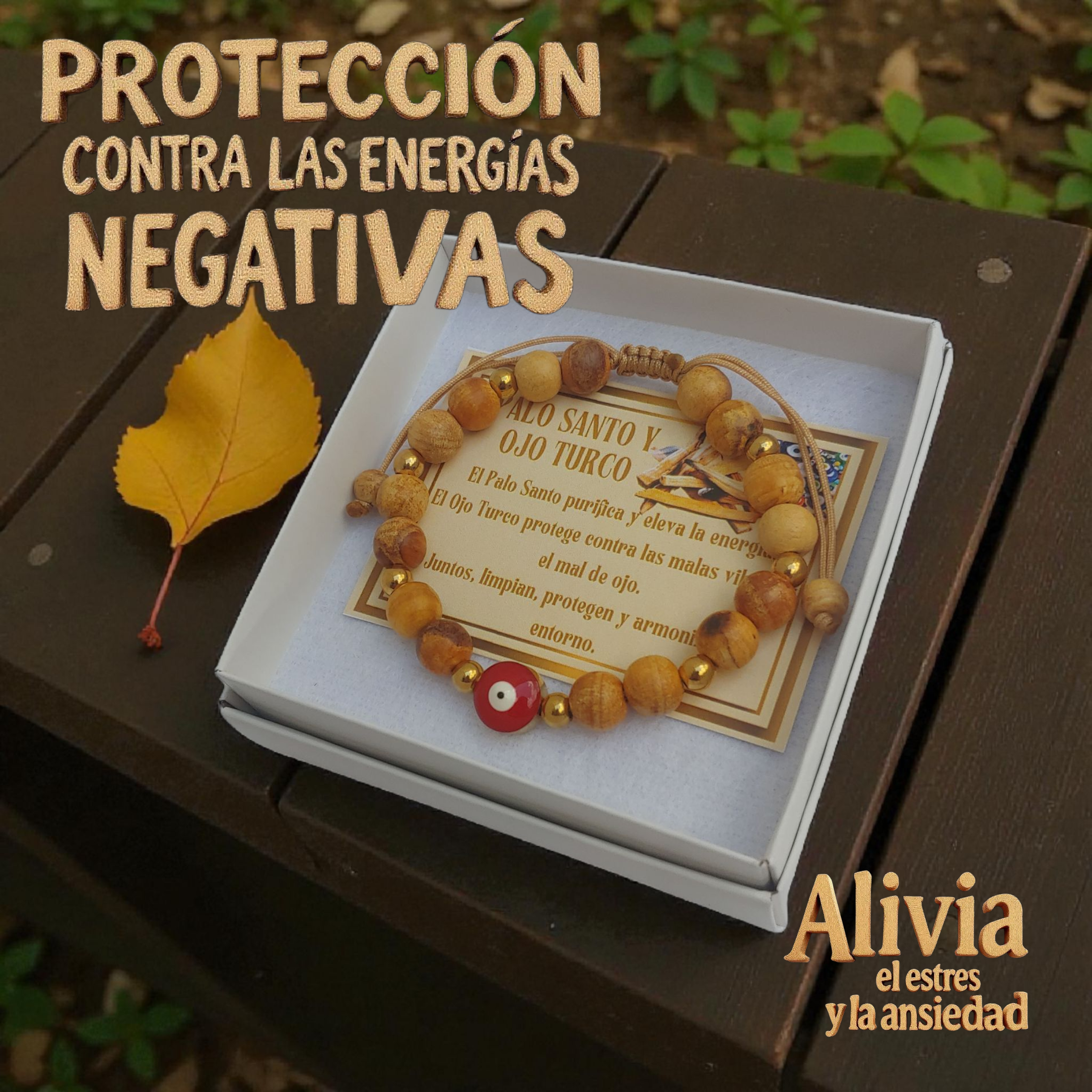 Pulsera de Palo Santo con Ojo Turco Rojo