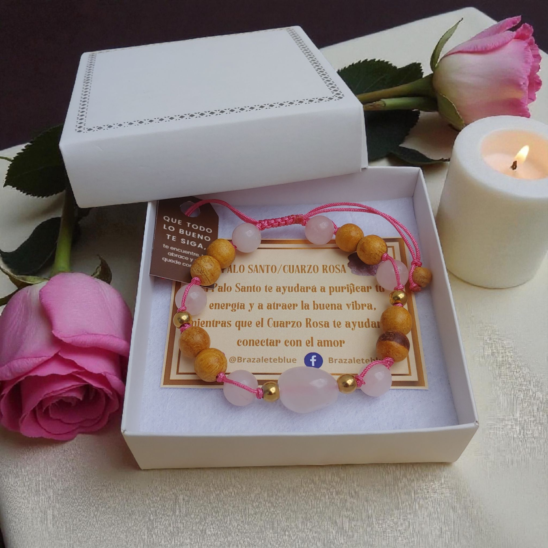 Pulsera Palo Santo y Cuarzo Rosa