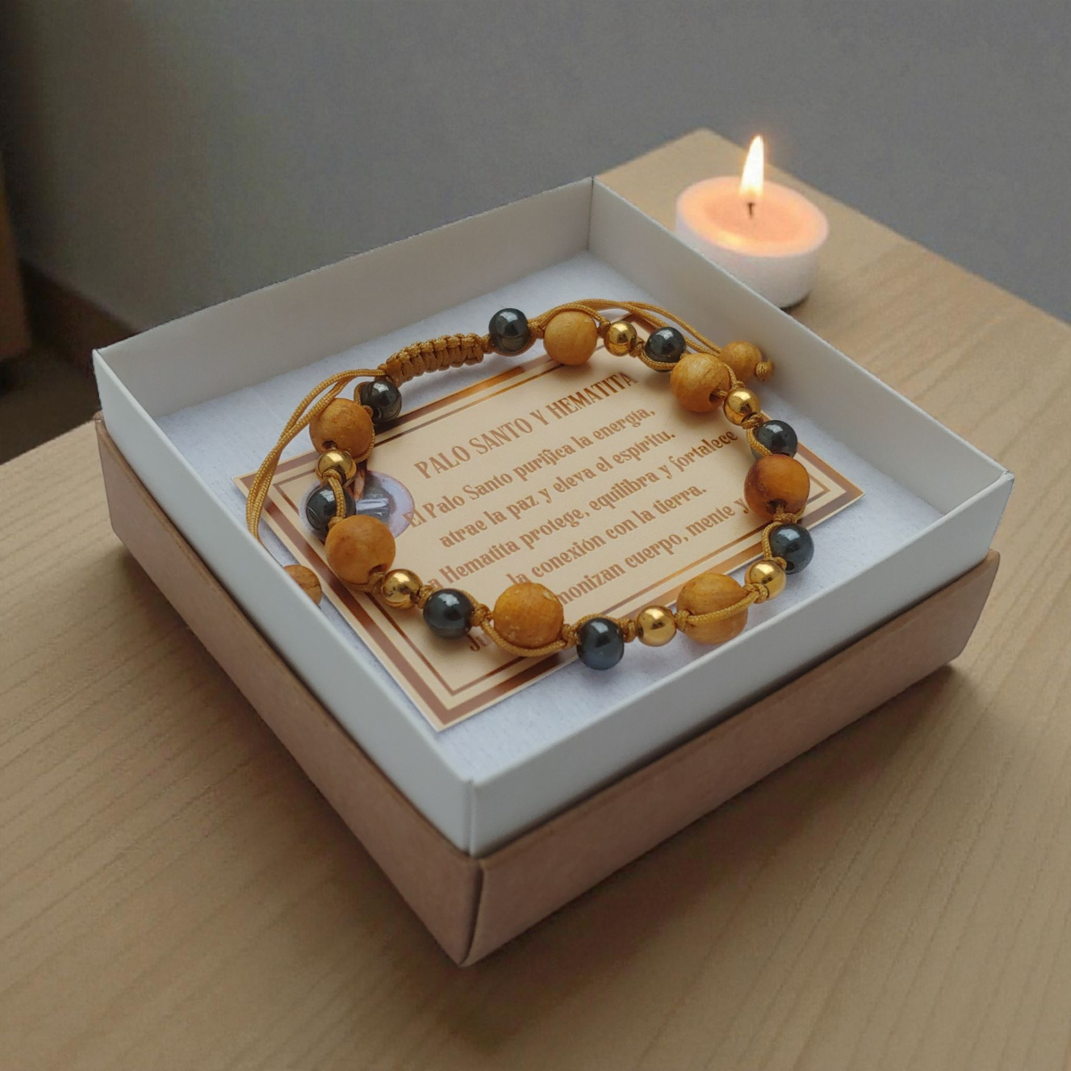 Pulsera de Palo Santo con Hematita
