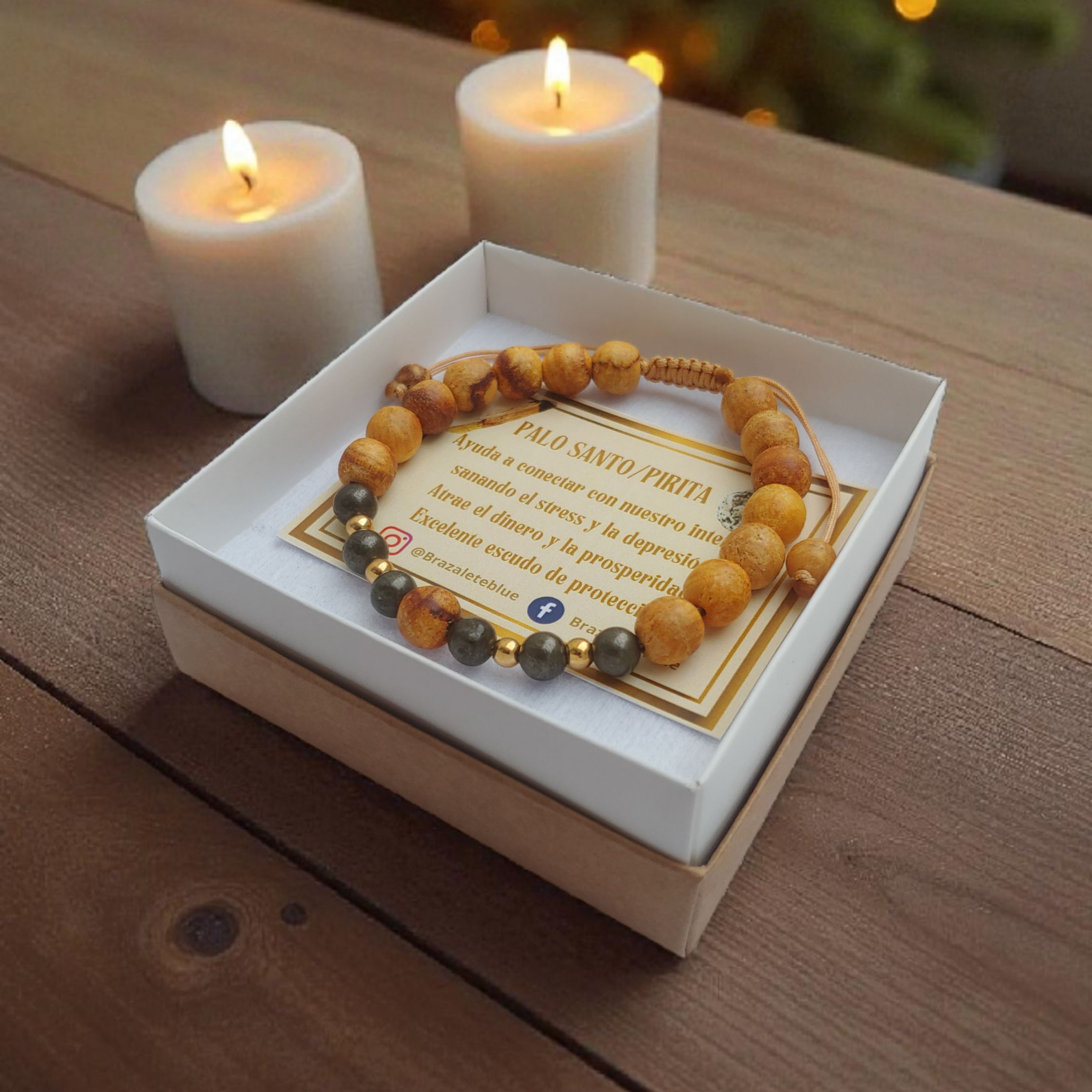 Pulsera de Palo Santo con Pirita