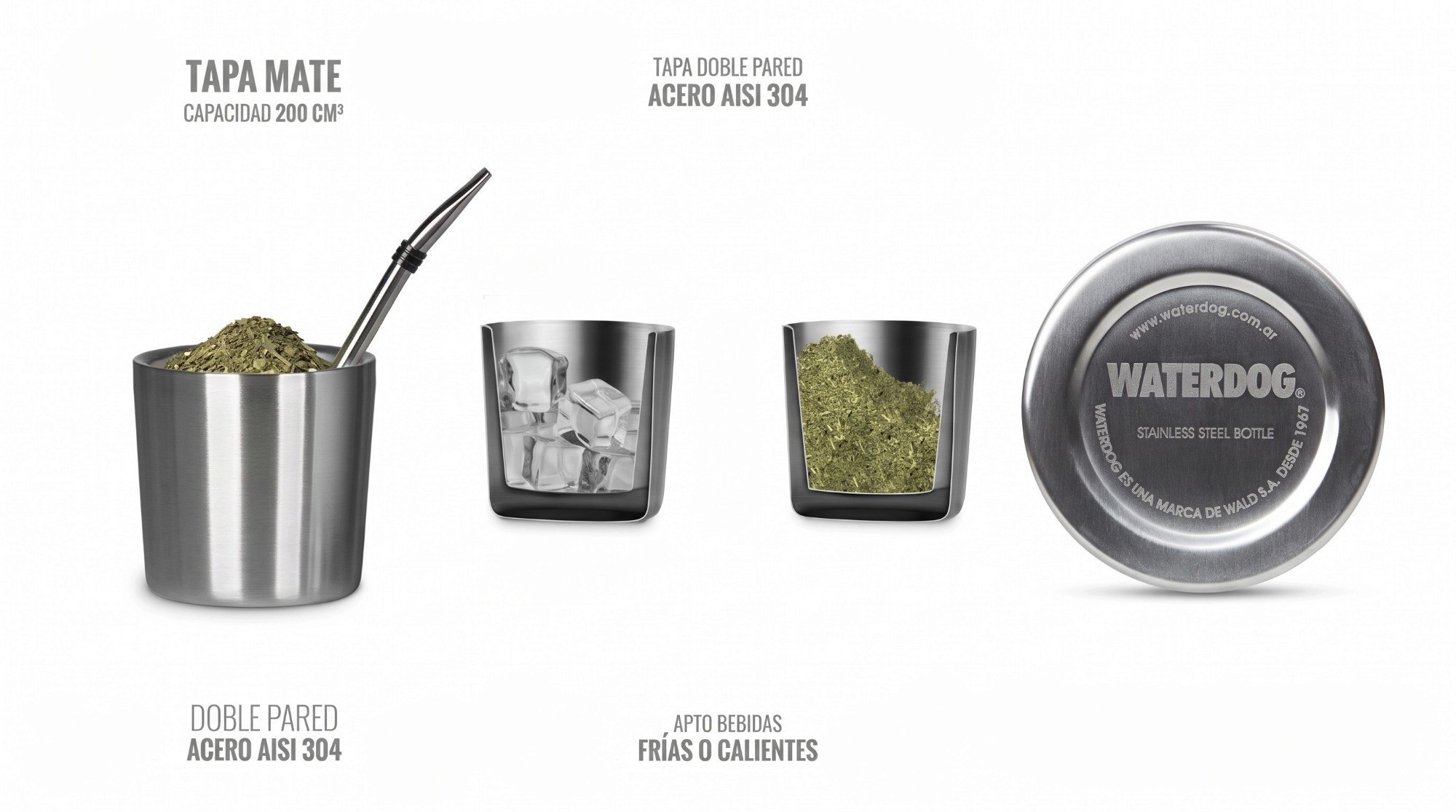 Termo Waterdog Obus: tapa, tapa mate y base, aprobado por INAL